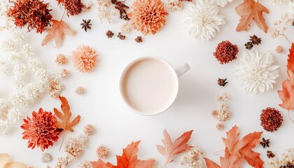 Fototapeta premium Autumnal drink with flowers and leaves