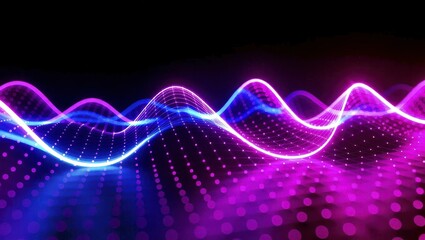 Neon Light Waves Reflecting on a Dark Surface

