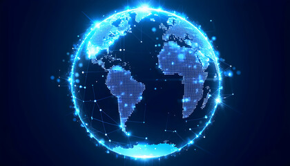 Fototapeta premium Glowing Earth Globe Showing Continents with Digital Network
