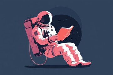 Fototapeta premium Astronaut Reading a Book in Space