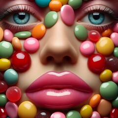  Candy Features Surreal Portrait - Playful Sweet Treat Macro Art
