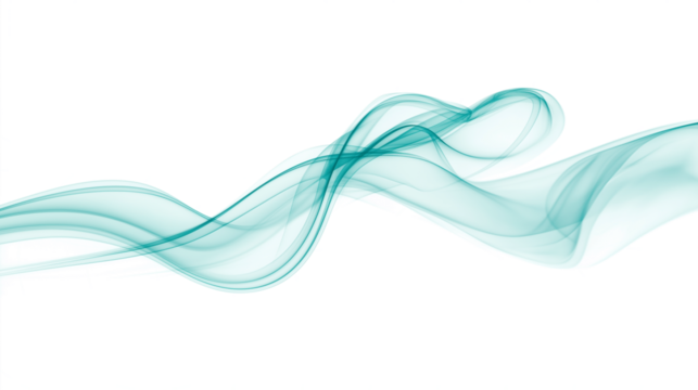Abstract teal smoke wave swirls  isolated on white transparent background