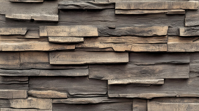 Natural stone wall texture with irregular cut blocks in earthy tones &ndash; architectural and decorative background