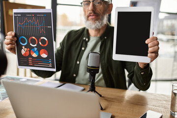 Engaging presentation at a modern workplace with data visuals and technology in focus