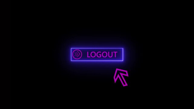 Glowing neon bule  color PINK  text cursor animation. towards download button in looping with black background .