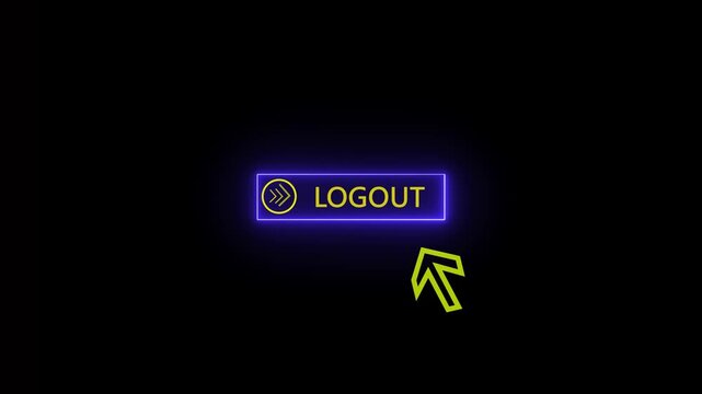 Glowing neon bule  color yelllow  text cursor animation. towards download button in looping with black background .