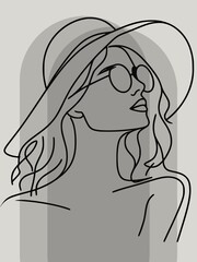 black and white illustration of a girl with hat