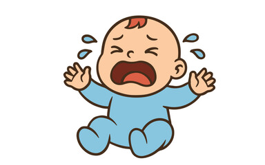 A cute baby crying sitting. The baby is wearing cute Blue pajamas. crying newborn toddler card design Vector Illustration