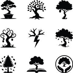 Tree Silhouette Set | Forest and Nature Vector Pack Black Tree Silhouettes Collection | Landscape Nature Icons