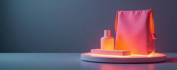 Softly lit product display with ambient glow on gray background, gray background, sleek presentation, illumination