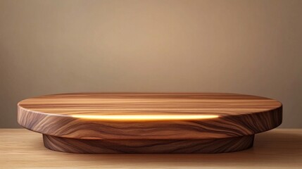 Oval Wooden Display Platform with Warm Lighting