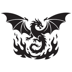Dragon Blaze Fire Vector Black silhouettes. with white background