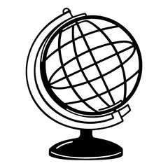 Minimal Globe Outline Vector with Latitude and Longitude on Transparent Background