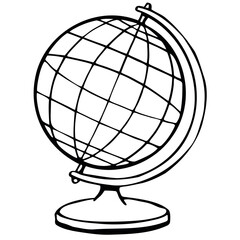 Vector Globe Icon with Clean Longitude and Latitude Lines Isolated on Transparent Background