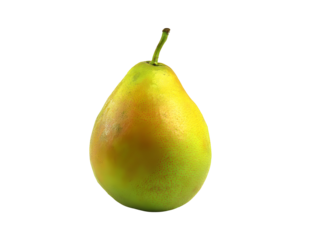 A vibrant pear with green and yellow hues and a short stem, isolated on transparent background