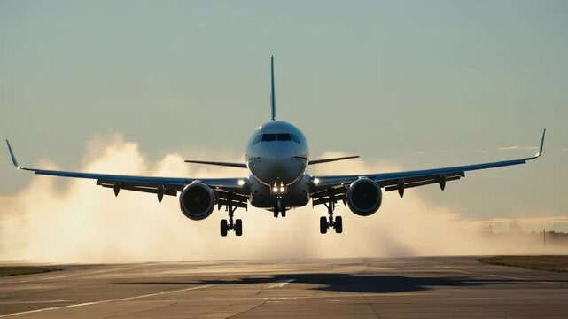 Airplane landing on runway
