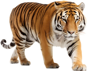 Obraz premium Majestic orange tiger with black stripes walking, alert expression