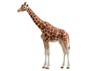 Fototapeta premium Tall, spotted giraffe standing gracefully. Brown and white patterned coat. Majestic creature posing with a long neck