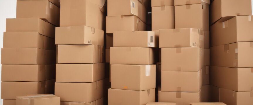 Stack of brown cardboard boxes isolated on white  ,  waste,  sustainable living