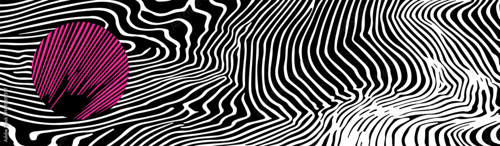 Poster abstract vector illustration with wavy black and white lines forming fluid patterns. perfect for mod