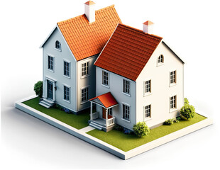 Detailed Miniature White Suburban House with Orange Roof and Realistic Garden