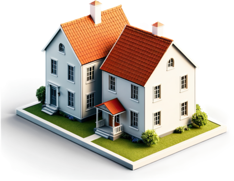 Detailed Miniature White Suburban House with Orange Roof and Realistic Garden - Powered by Adobe