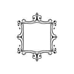 Elegant Black Ornamental Square Frame, Flourishes on White Background