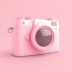 Pink camera on pastel background