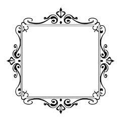 Elegant Ornate Frame, Black and White, Square Design, Blank Space
