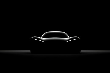 Silhouetted automobile. A sleek, futuristic vehicle is presented as an outline against a dark backdrop, emphasizing its aerodynamic form and elegant design.
