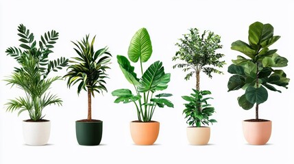 A stunning collection of decorative houseplants showcased against a white background.