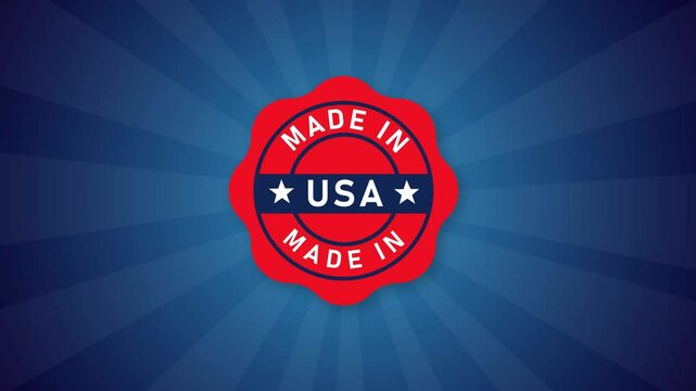 Made in USA America United States stamp emblem label national product export seal animated background