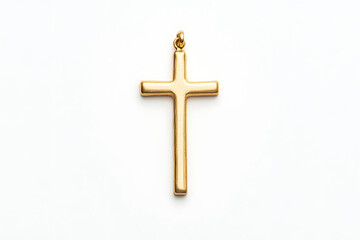 Elegant gold cross pendant necklace on a clean white background, symbolizing faith and spirituality. Minimalist design, perfect for jewelry collections.