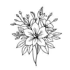 Elegant Line Art Floral Bouquet Illustration: Blossom, Leaf, Minimalist Design