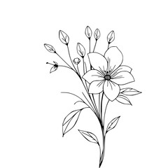 Elegant Floral Line Art: Delicate Blooming Arrangement on White