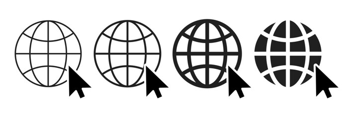 Website globe icon set with transparent background. Includes internet, global network, web browser, and world wide web symbols. Ideal for Graphic Design, app, and digital communication design.