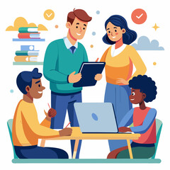 Business Teamwork Concept. Vector illustration in flat style of a group of diverse people in business suits putting together pieces of a puzzle. Isolated on background