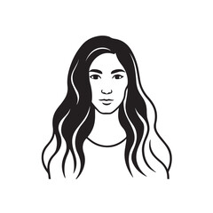 A vector illustration captures a lady with long black hair, highlighting her face, lips, and glamorous style in a beautiful design