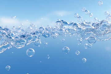 Water Bubbles Rise and Flow Dynamically in Blue Liquid, Creating a Refreshing Visual Experience.