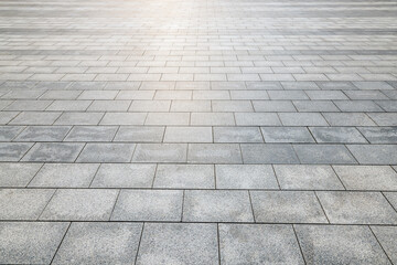 Perspective view of empty grey stone tile floor background with geometric pattern and texture...