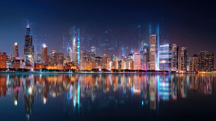 Naklejka premium Modern cityscape panorama at night