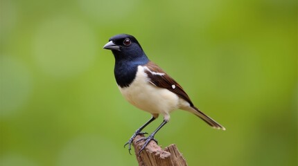 Fototapeta premium A Captivating Close-Up of a Beautiful Bird Perched on a Branch in a Lush Green Environment