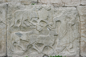Reliefs in Sphinx gate in Alacahoyuk Ancient City, Corum, Turkiye