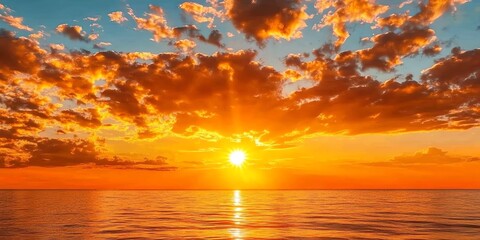 Orange Sunset Over Ocean