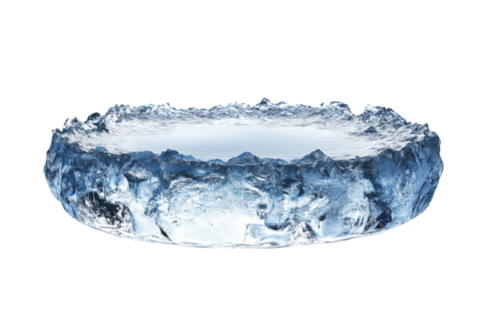 A pristine translucent ice floe isolated on white background showcasing its intricate crystalline