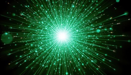 Fototapeta premium A vibrant burst of emerald green sparks ignites against a pitch black backdrop, creating a mesmerizing display of light and energy.