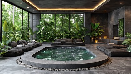 Luxurious indoor spa with hot tub