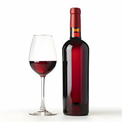 Elegant Red Wine Bottle and Glass Arrangement on White Background