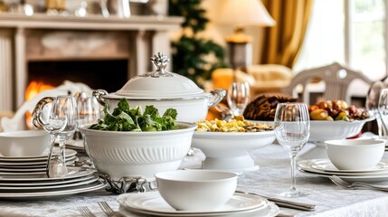 Luxurious Formal Dinnerware Displayed on a Festive Table Setting.
