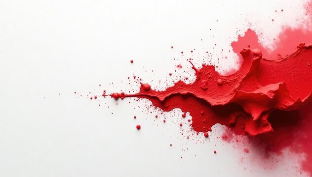 Striking red splash against pure white canvas, creative, vibrant